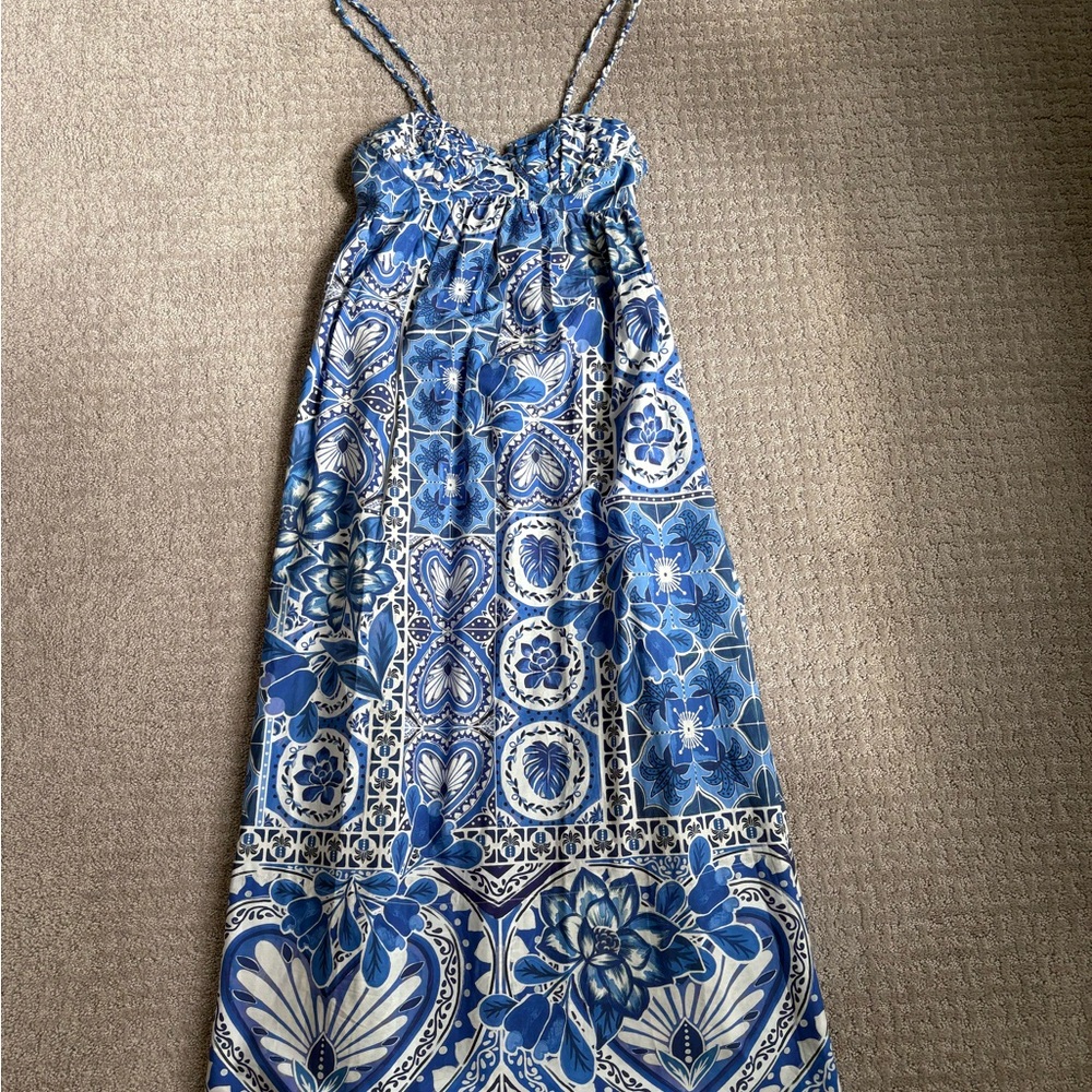 Farm Rio Blue tile dream Maxi Dress